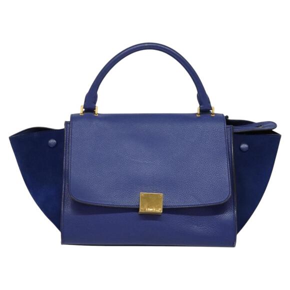 CELINE Trapeze Hand Bag Suede Leather Blue Gold - Picture 2 of 13